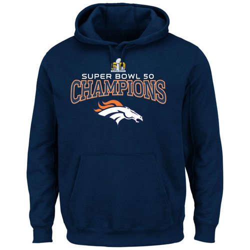 Denver Broncos Majestic Big & Tall Super Bowl 50 Champions Choice VIII Pullover Hoodie Navy - Click Image to Close